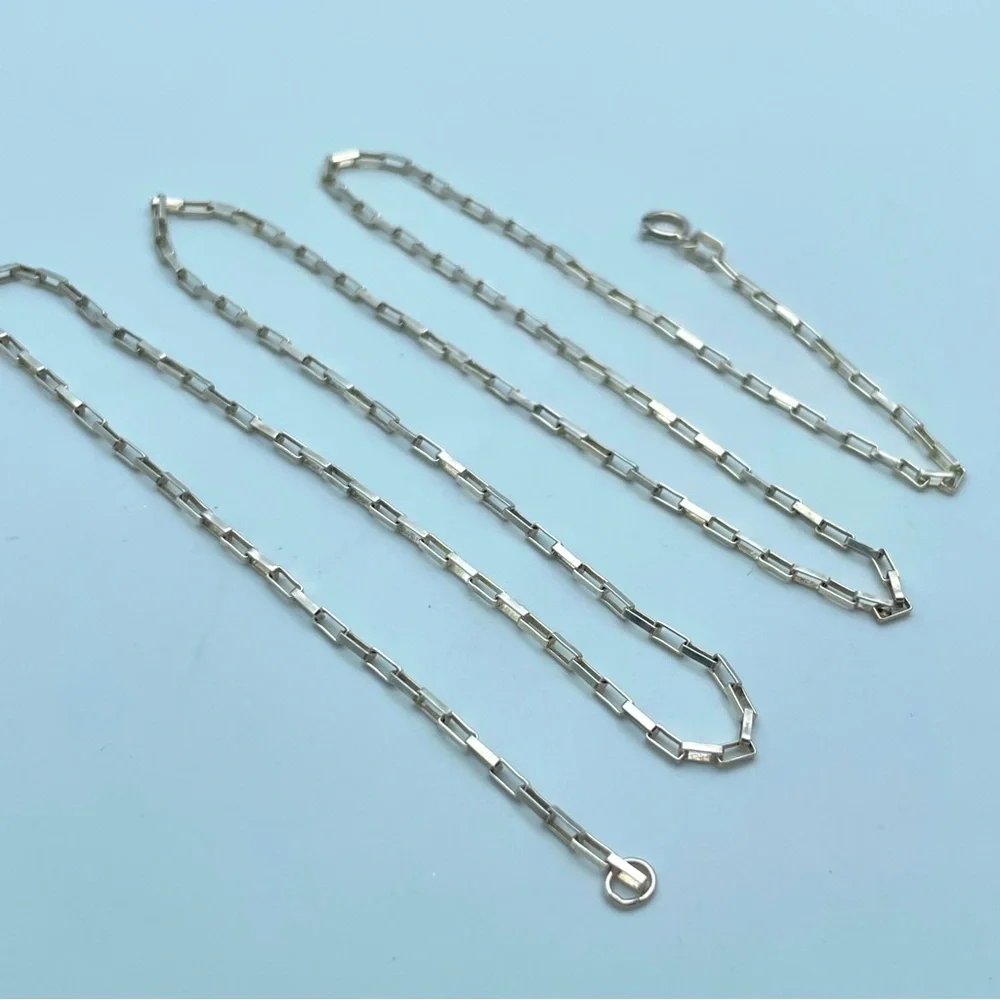 Classic 925 Sterling Silver Rectangular Paperclip Chain Necklace